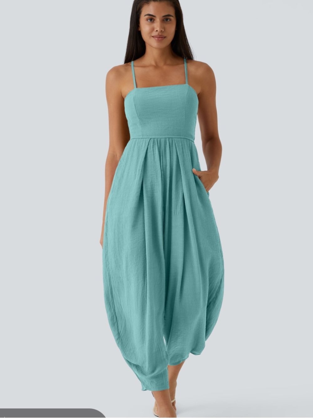 HALARA Teal Spaghetti-Strap Pocket Jumpsuit nwt